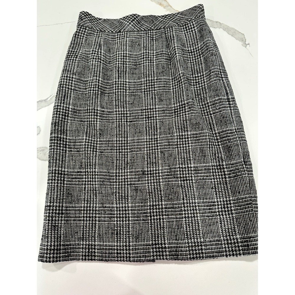 Talbots Womens Black White Glen Plaid Wool Blend Pencil Skirt Size 8 Office Wear
